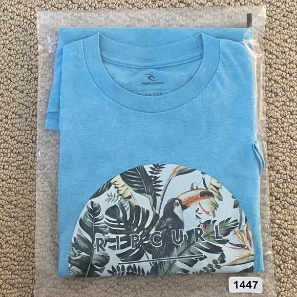 RIP CURL “Made for Waves” Toucan Hawaiian Floral Turquoise Tee Shirt Men S Small - Picture 5 of 5